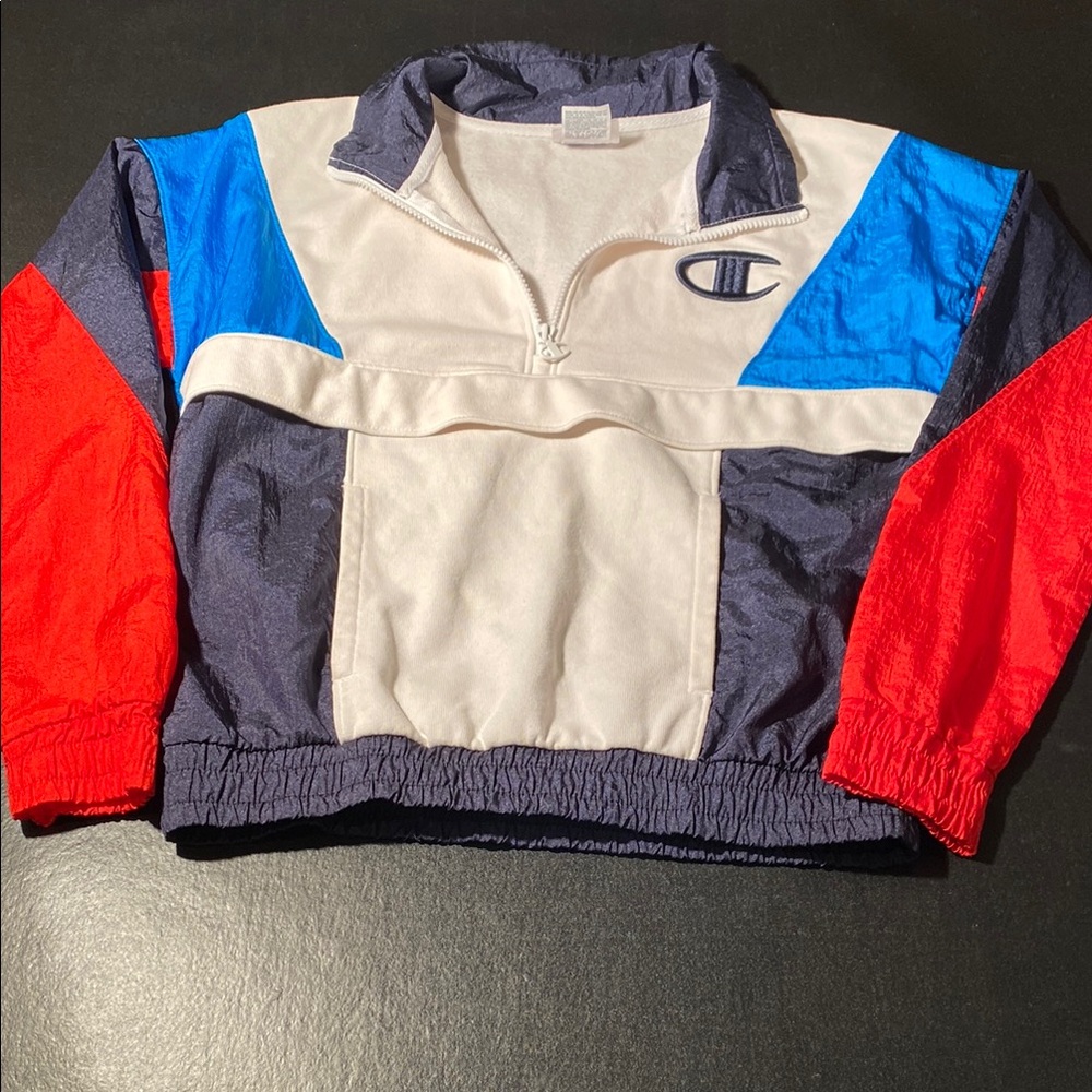 Champion Vintage Windbreaker Pullover with Zipper Colorblock 90s